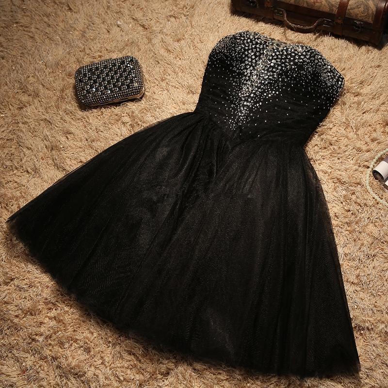 Black Sparkle Beaded Sweetheart Tulle Annabella Homecoming Dresses Black CD13176