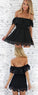 Off The Homecoming Dresses Amirah Lace Shoulder Black Short With Hems CD13239