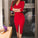 V-Neck Abbigail Homecoming Dresses Long Sleeves Red Short CD1355