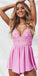 Spaghetti Melany Chiffon Lace Homecoming Dresses Pink Straps Short CD1466
