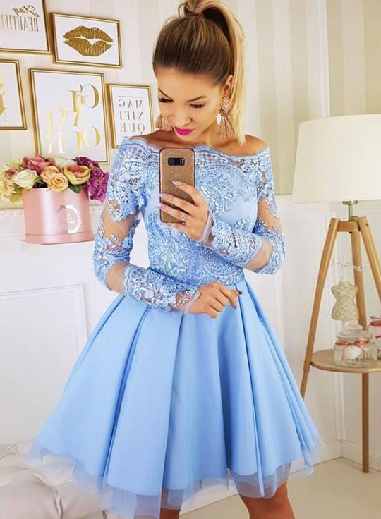 Cute Blue Tulle Short Vicky Homecoming Dresses Lace Dress CD1553