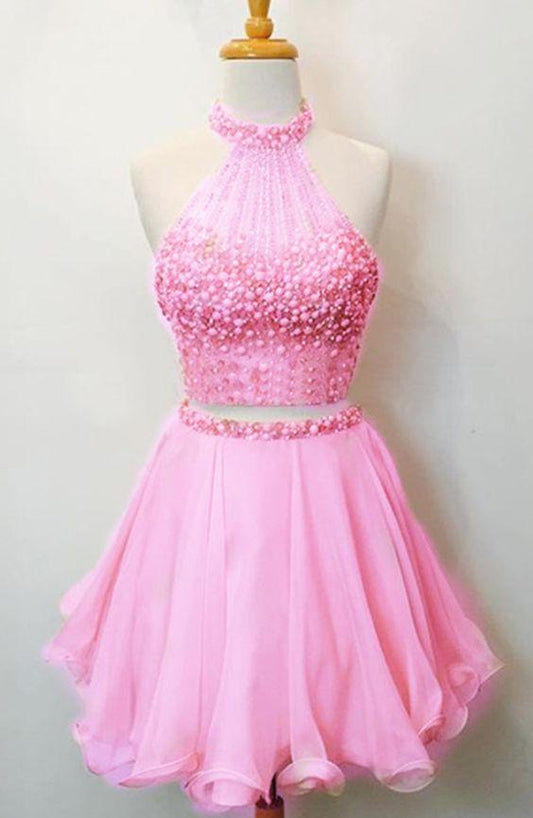 Two Piece Beaded Party Pink Homecoming Dresses Diana Dress Gown CD1680
