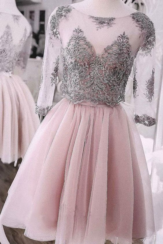 Short Cute Tulle Two Pieces Lace Cocktail Beryl Homecoming Dresses Dresses CD1990