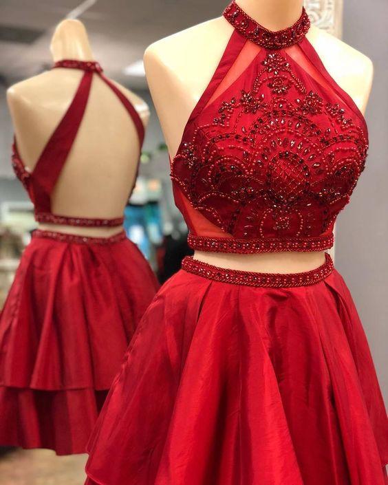 Two Homecoming Dresses Jazlene Piece Short Red With Backless CD2058