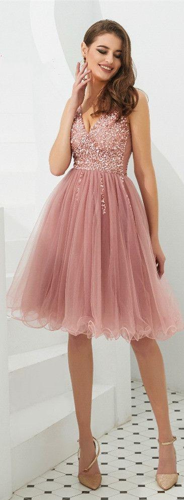 Rose Tulle Short Dresses Pink Homecoming Dresses Jaida CD2074