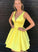 Yellow V Homecoming Dresses Maud Neck Short Dress CD2085