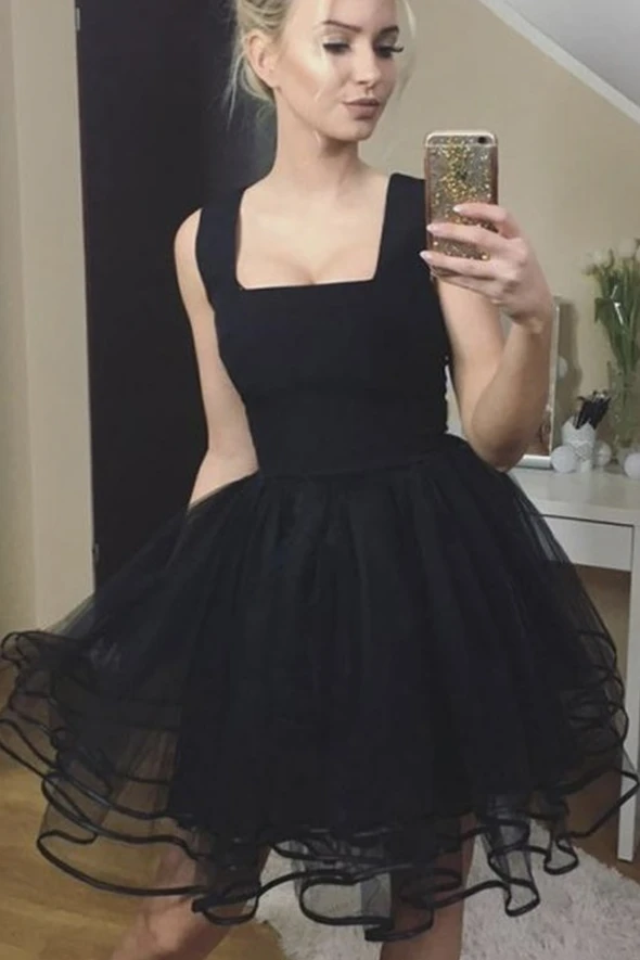 Black Tulle Homecoming Dresses Annalise Short Black Party Dress CD21325