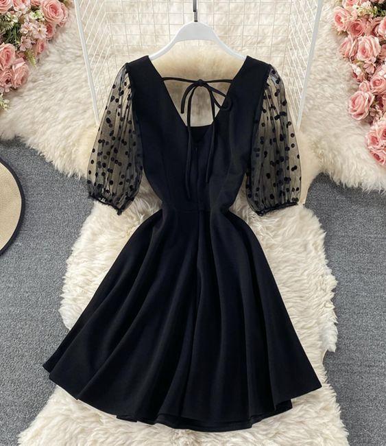 Black Short Dress A Line Homecoming Dresses Lyric Fashion Dress CD21344