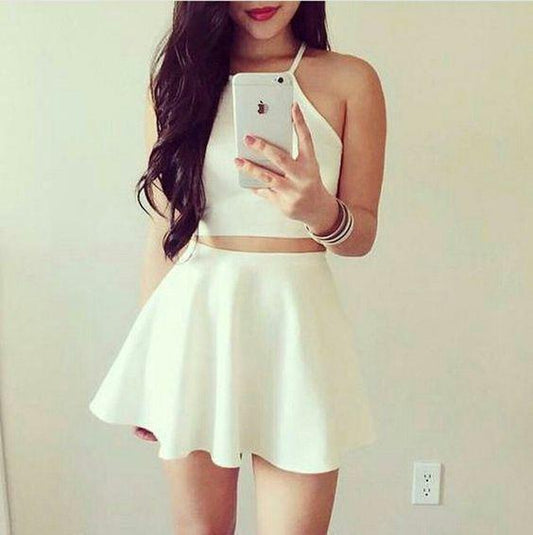 White Short Elisabeth Two Pieces Homecoming Dresses Simple CD2163
