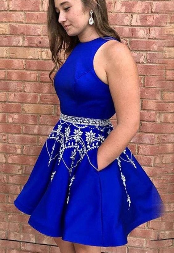 With Pockets Hoco Dresses Royal Blue Homecoming Dresses Erin CD217