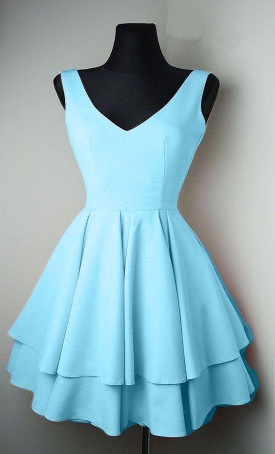 Shyann Homecoming Dresses Two Layers Lovely Blue Graduation Dresses CD2205