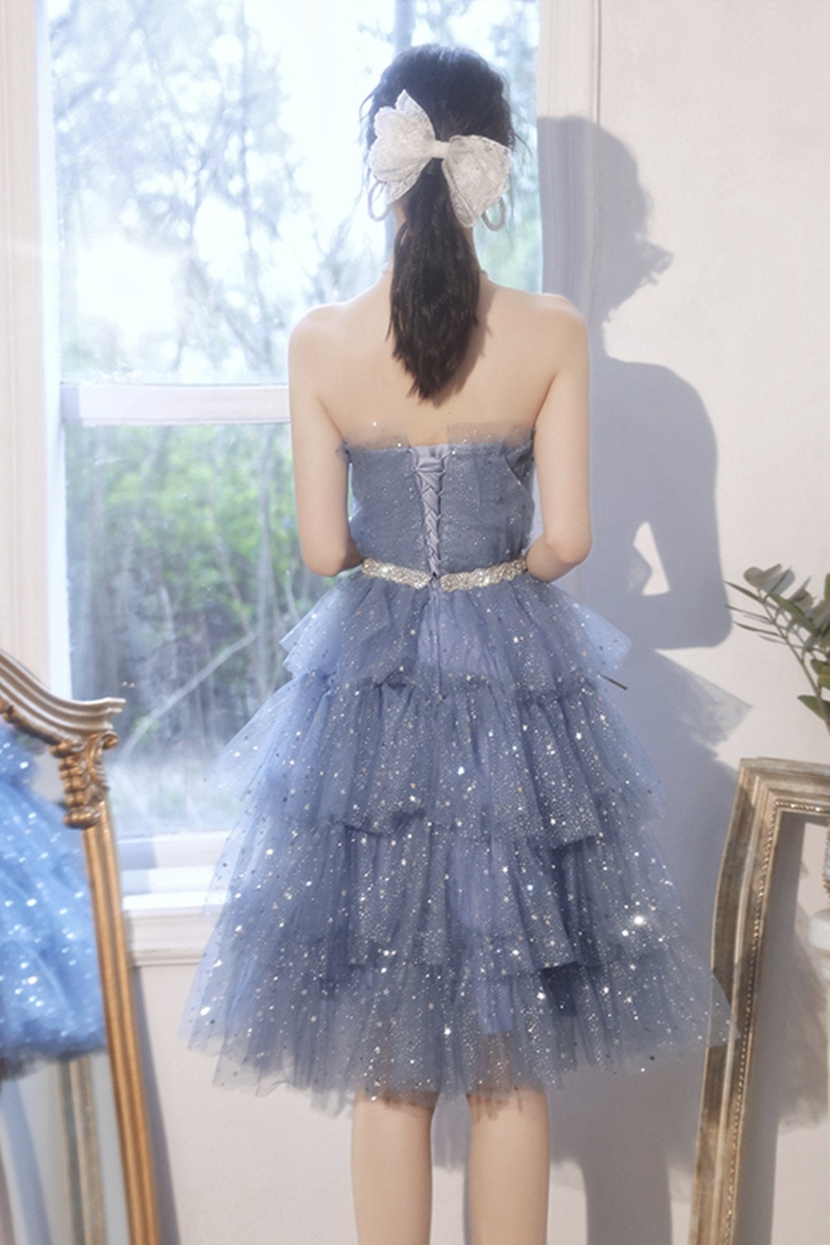 BLUE TULLE SEQUINS SHORT PARTY DRESS Ayanna Homecoming Dresses CD22204