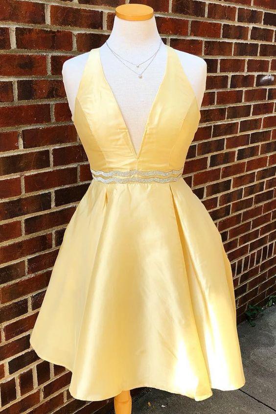 V Neck Tracy Homecoming Dresses Yellow Party Dresses CD2258