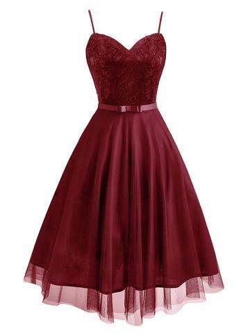 Spaghetti Bow Lace Homecoming Dresses Adriana Swing Dress Tulle CD23625