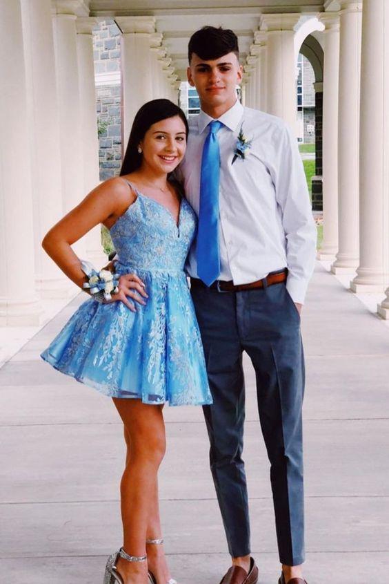 Homecoming Dresses Lace Emmy Ovely A-Line Blue Short CD24022