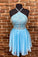 Chiffon Homecoming Dresses Amelie Halter Beaded Blue Short CD24028