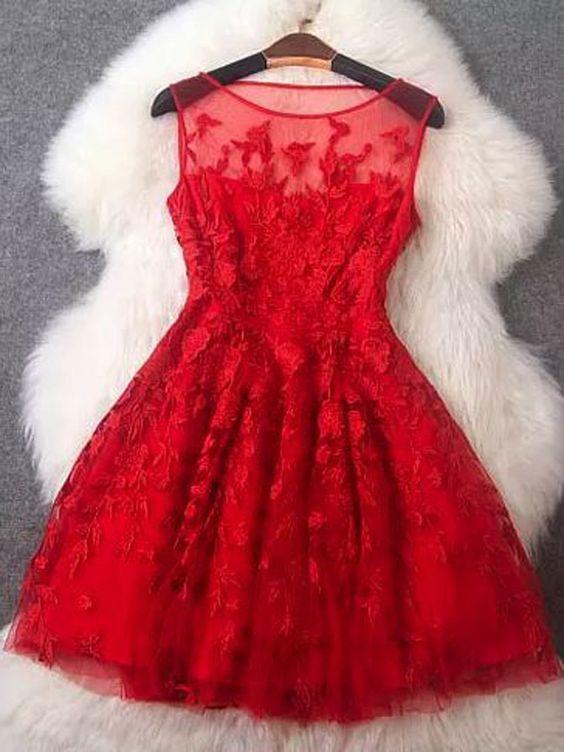 Lorelai Short Homecoming Dresses homecoming dress, red beads , lace CD2413