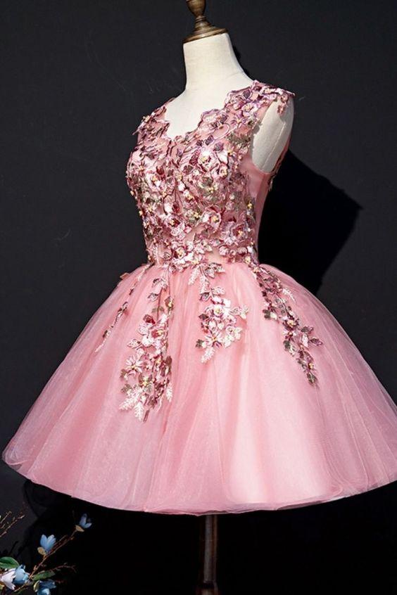 Jazlene Homecoming Dresses Pink Blush Floral Embroidered Short CD24333