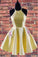 Halter Embroidered Homecoming Dresses Noelle Satin Yellow With Pockets CD2788