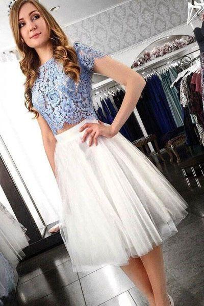 Two Piece , Cheryl Lace Top , Homecoming Dresses Short CD2890