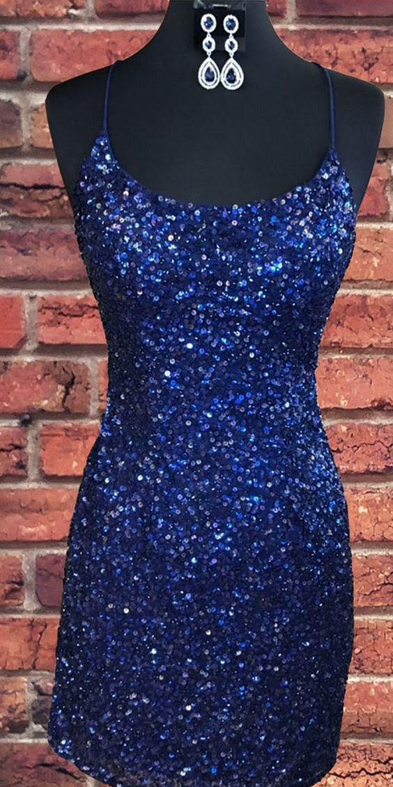 Savanna Royal Blue Homecoming Dresses Sparkly Sequin Sheath CD3353