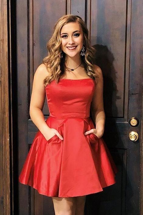 Cute Stephany Homecoming Dresses A-Line Strapless Red Short CD3468