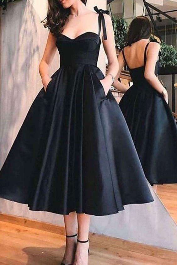 Simple Sweetheart Black Satin Avah Homecoming Dresses Dress Black CD3490