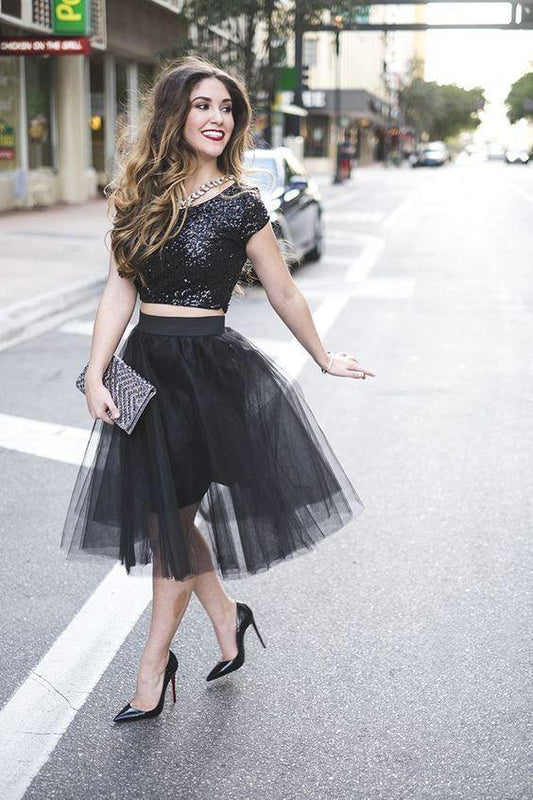 Selena Homecoming Dresses Black Tulle Two Piece CD3743