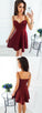 Simple A-Line Straps Destinee Homecoming Dresses Satin Short Burgundy CD379