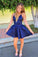 Fit And Flare Navy Homecoming Dresses Minnie Satin Blue CD3894