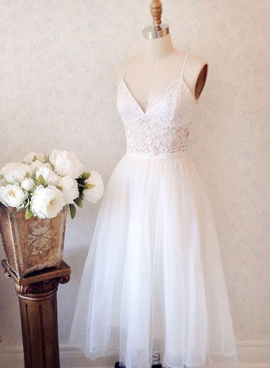 White V Neck Short Lilian Homecoming Dresses Lace Dress CD4042