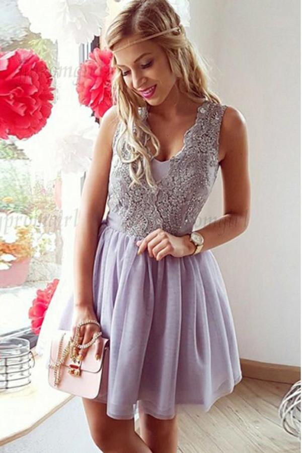 Chic Kaila A Line Homecoming Dresses Tulle Sleeveless With Applique CD41
