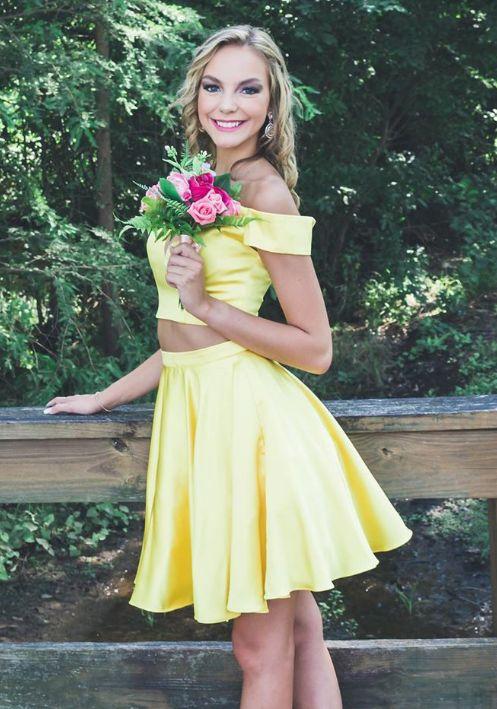 Homecoming Dresses Lina Off The Shoulder Yellow Two Piece Short CD4141