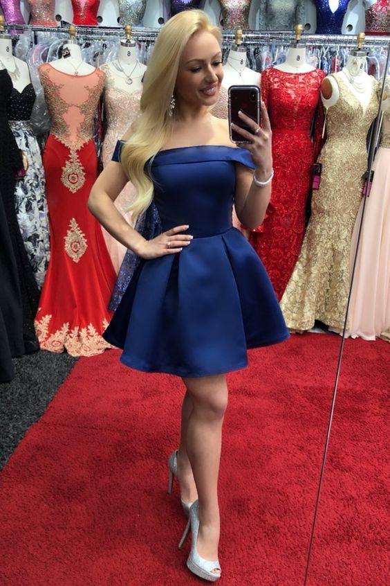 navy blue homecoming dresses, Homecoming Dresses short satin homecoming dresses, cheap homecoming Leanna dresses CD4372