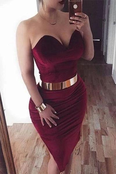 Homecoming Dresses Coral Sexy Burgundy Mermaid Short Party Dress CD4449