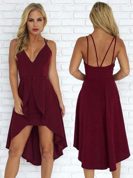Nellie Homecoming Dresses Sexy Straps Burgundy Short Party Dress CD4641