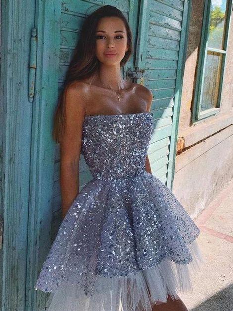 Sparkly Homecoming Dresses Rosalind Sequin Tulle A-Line Backless CD5088