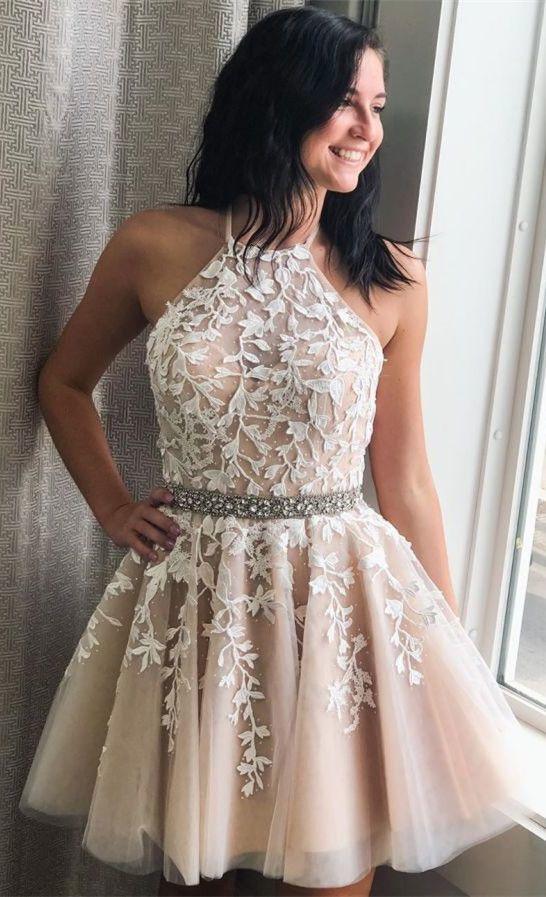 Halter Applique Short With Beading Belt Taylor Homecoming Dresses CD6032
