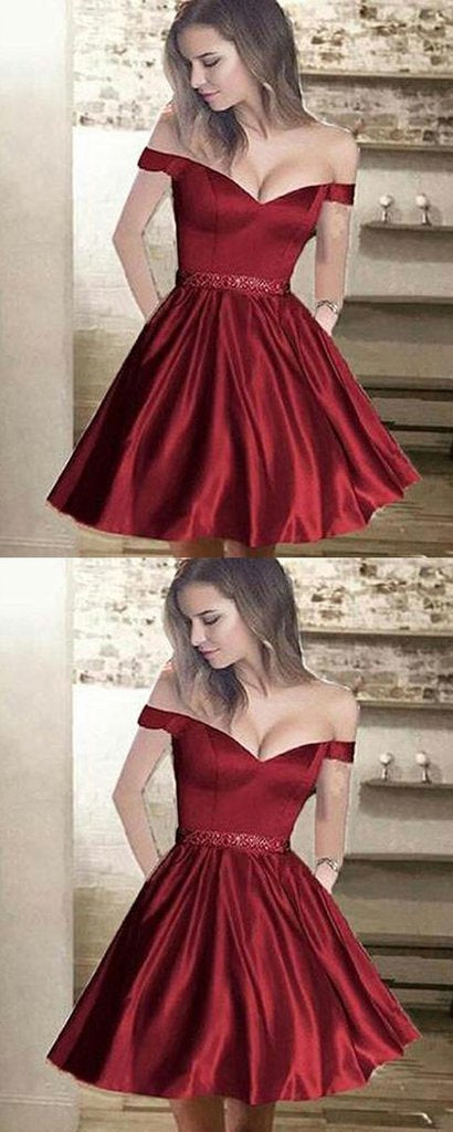 A-Line Off Shoulder Lucille Homecoming Dresses Burgundy With Beading CD668