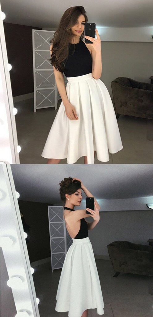 Halter Satin Lilian Homecoming Dresses Jersey A-Line Backless CD682
