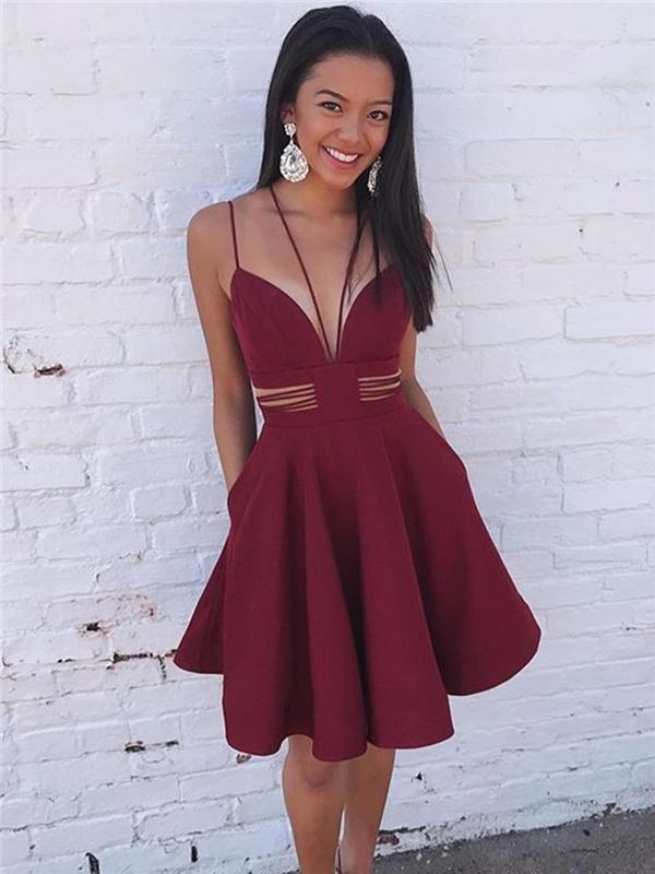 Dark Red Unique Homecoming Dresses Kendra Simple Cheap Short CD70