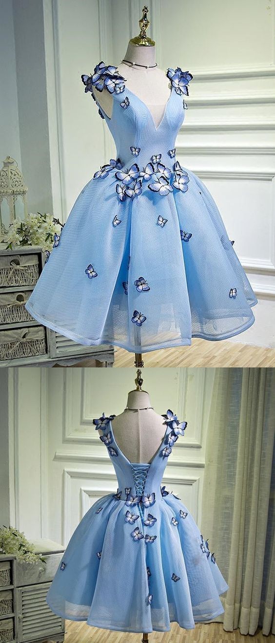 Sky Blue Butterfly Short Party Homecoming Dresses Alana Dresses CD77