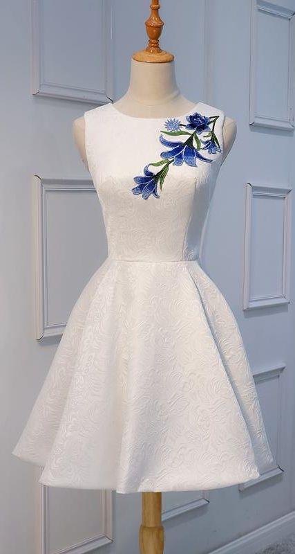 Unique White Applique Cheap Short India Lace Homecoming Dresses CD8824