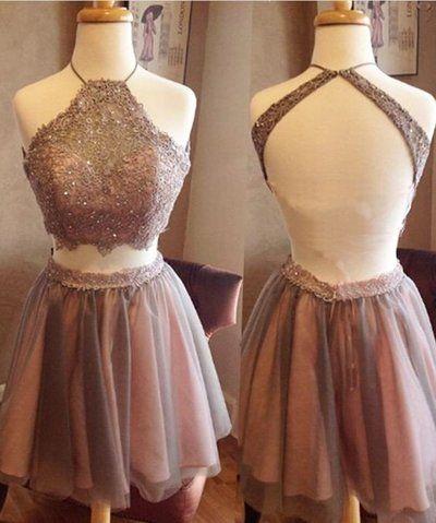 2024 Crop Top Pleated Tulle Lace Homecoming Dresses Kyra Two Piece CD96