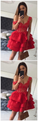 Red Homecoming Dresses Breanna Lace V-Neck Straps Short CD960