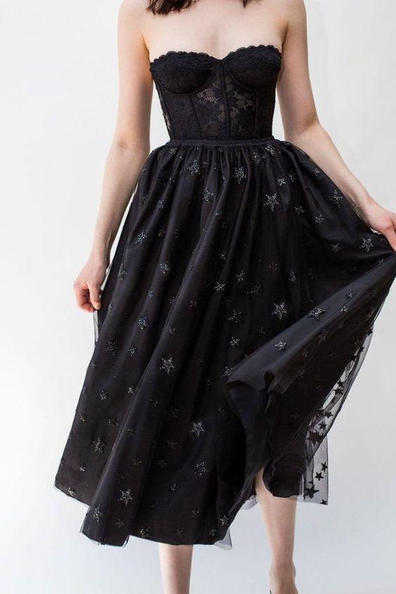 Black Tulle Tea Homecoming Dresses Elisabeth Length With Starts CD9833