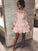 A-Line/Princess Bateau Long Sleeves Homecoming Dresses Beading Olive Lace Short/Mini Dresses