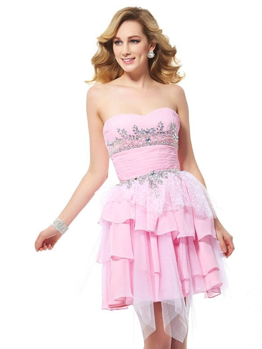 A-Line/Princess Homecoming Dresses Sweetheart Caitlin Sleeveless Beading Short Chiffon