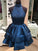 A-Line/Princess Sleeveless Lana High Homecoming Dresses Neck Beading Satin Short/Mini Dresses