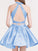 A-Line/Princess Satin Erika Lace Sleeveless Halter Short/Mini Two Piece Dresses Homecoming Dresses